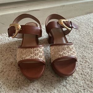 AEROSOLES Brown and Cream Sandals with Gold Buckle